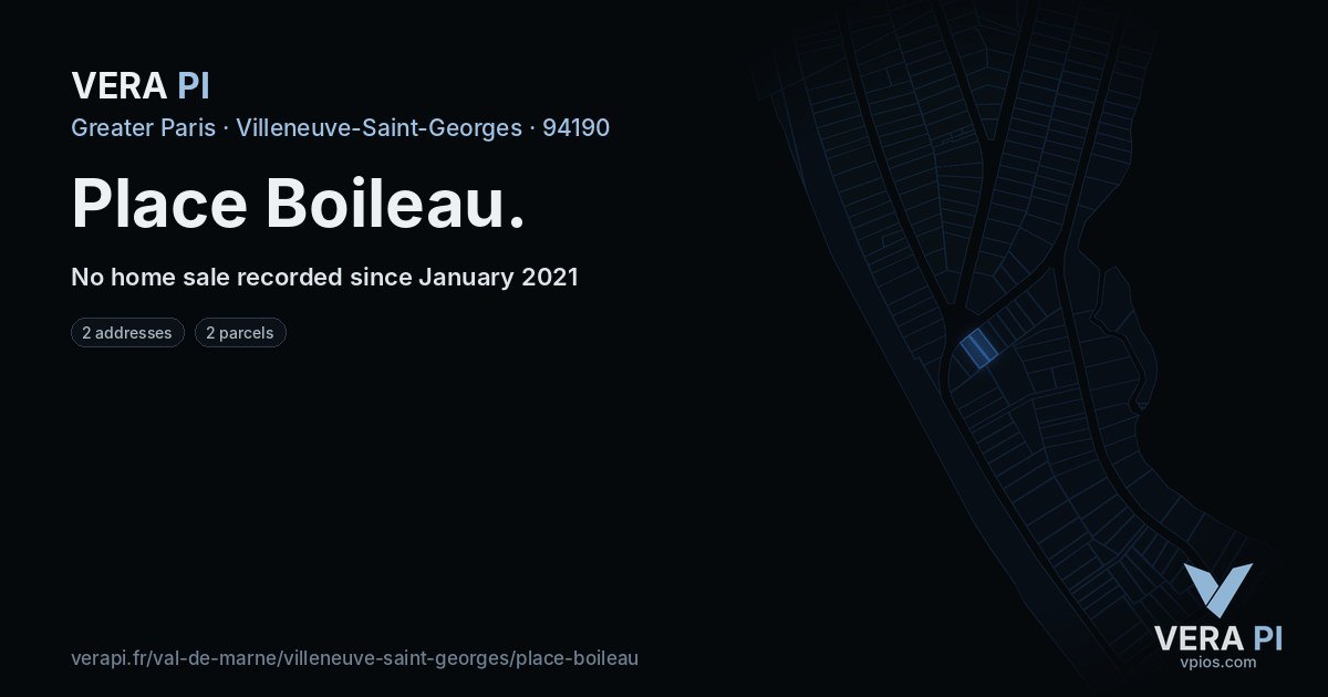 Place Boileau, Villeneuve-Saint-Georges at night – every parcel coloured by the prices around it, the street's own parcels lit