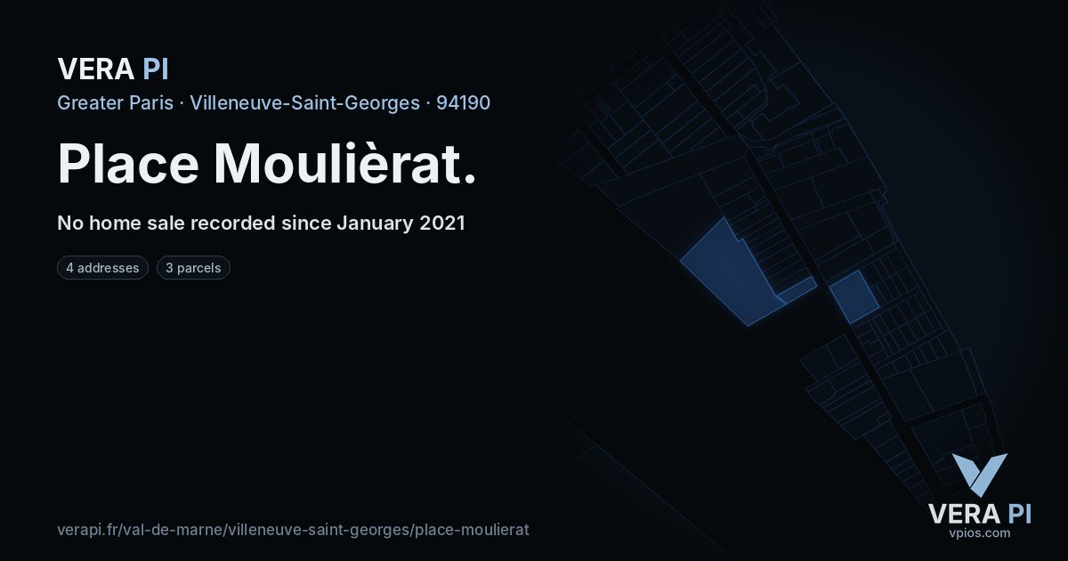 Place Moulièrat, Villeneuve-Saint-Georges at night – every parcel coloured by the prices around it, the street's own parcels lit