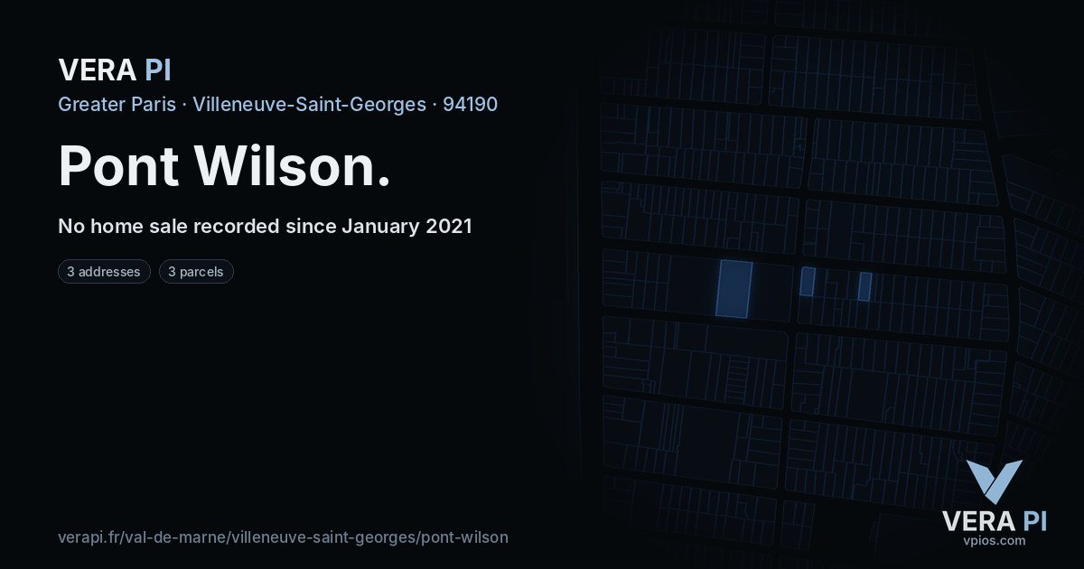 Pont Wilson, Villeneuve-Saint-Georges at night – every parcel coloured by the prices around it, the street's own parcels lit