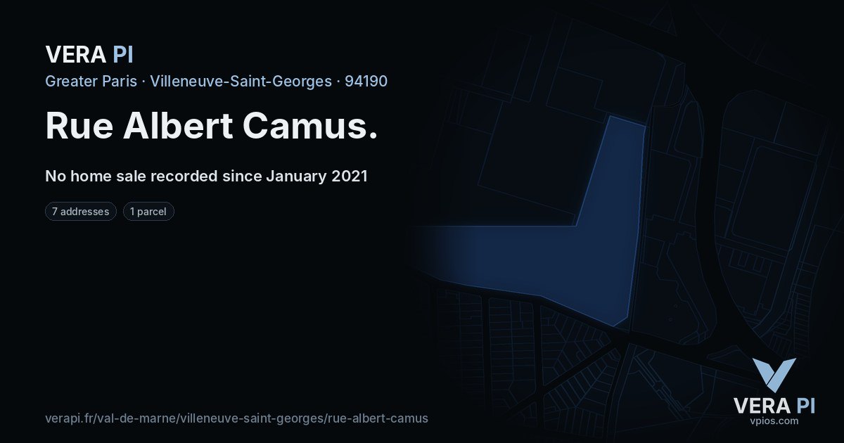 Rue Albert Camus, Villeneuve-Saint-Georges at night – every parcel coloured by the prices around it, the street's own parcels lit