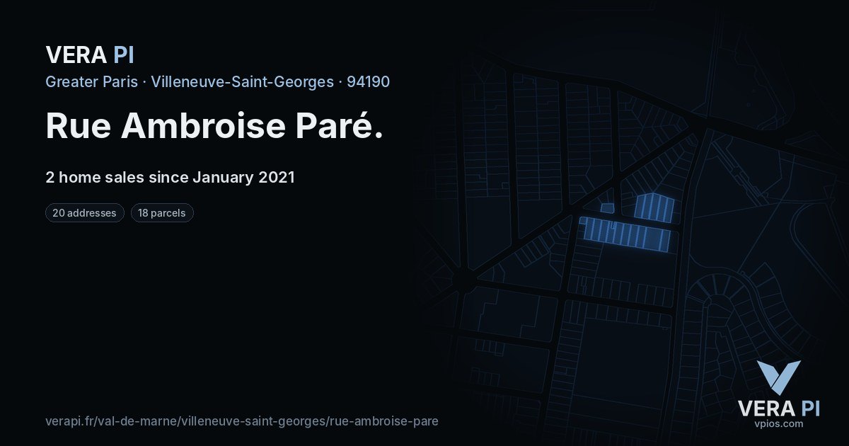 Rue Ambroise Paré, Villeneuve-Saint-Georges at night – every parcel coloured by the prices around it, the street's own parcels lit