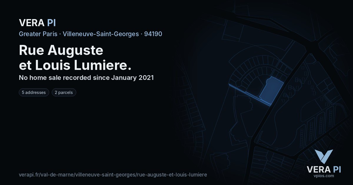 Rue Auguste et Louis Lumiere, Villeneuve-Saint-Georges at night – every parcel coloured by the prices around it, the street's own parcels lit