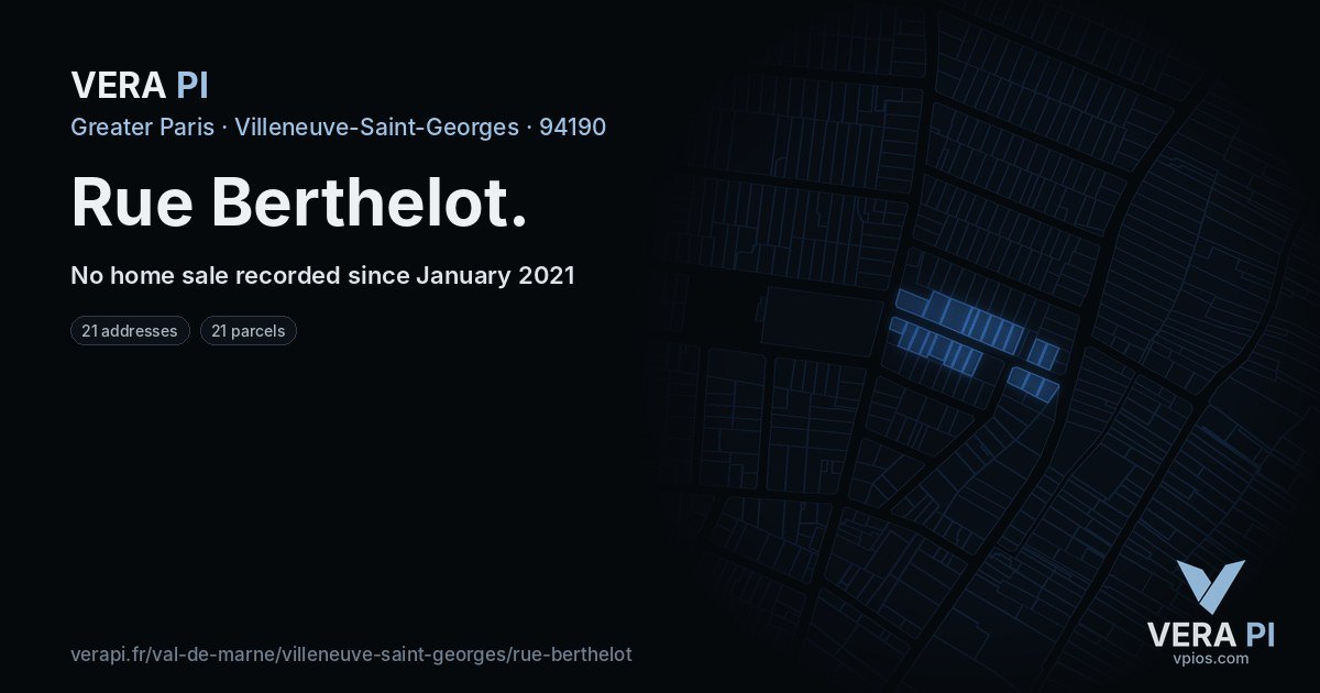 Rue Berthelot, Villeneuve-Saint-Georges at night – every parcel coloured by the prices around it, the street's own parcels lit