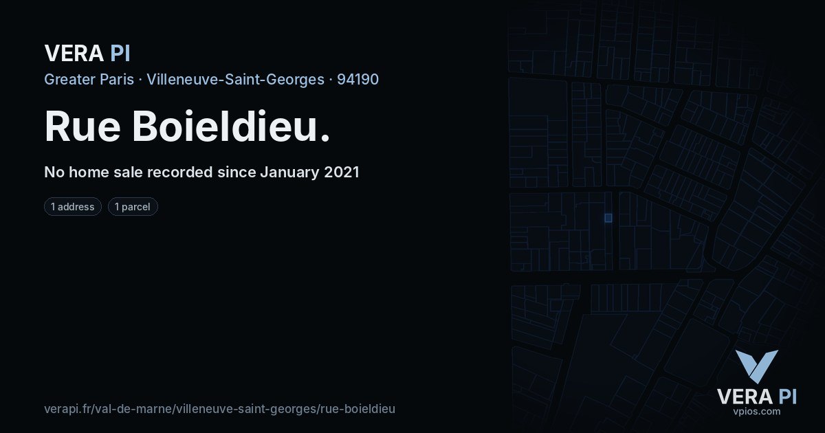 Rue Boieldieu, Villeneuve-Saint-Georges at night – every parcel coloured by the prices around it, the street's own parcels lit