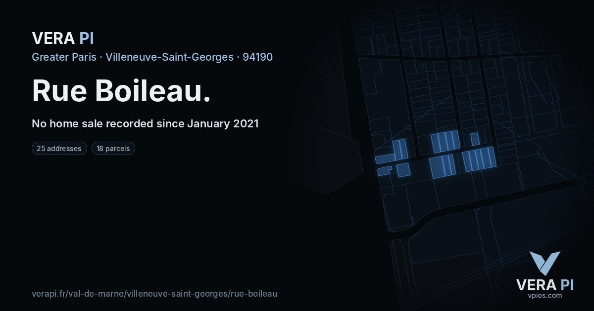 Rue Boileau, Villeneuve-Saint-Georges at night – every parcel coloured by the prices around it, the street's own parcels lit