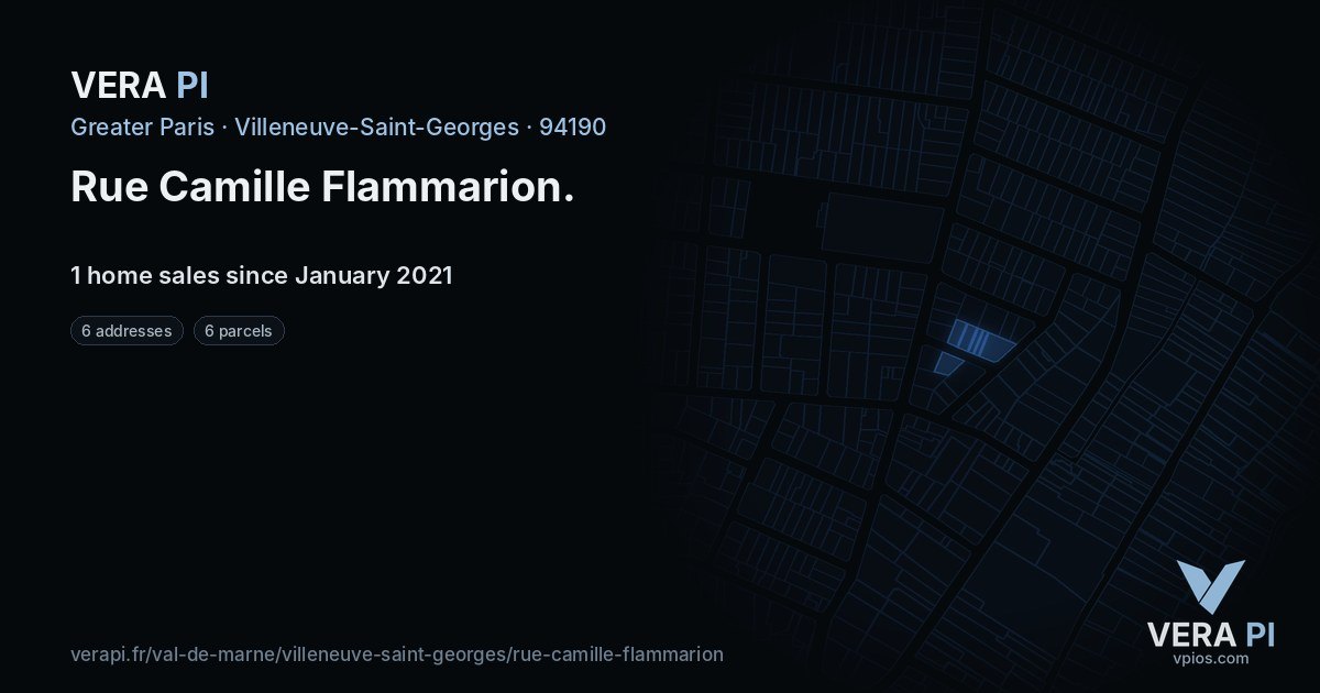 Rue Camille Flammarion, Villeneuve-Saint-Georges at night – every parcel coloured by the prices around it, the street's own parcels lit