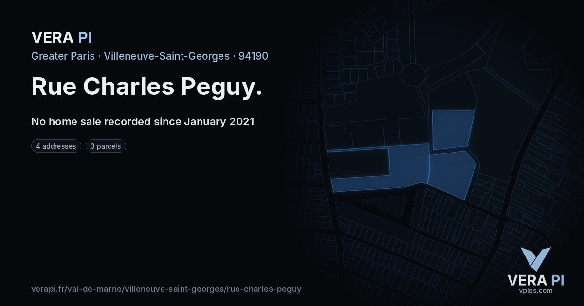 Rue Charles Peguy, Villeneuve-Saint-Georges at night – every parcel coloured by the prices around it, the street's own parcels lit