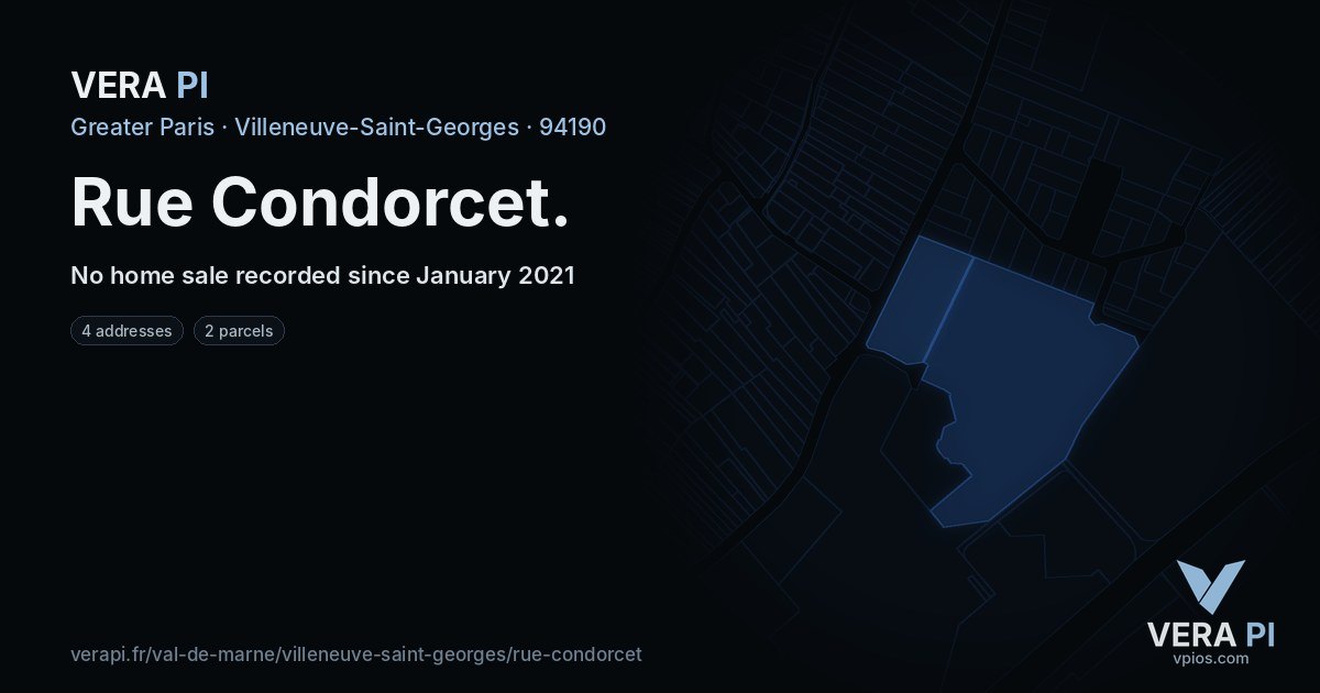 Rue Condorcet, Villeneuve-Saint-Georges at night – every parcel coloured by the prices around it, the street's own parcels lit
