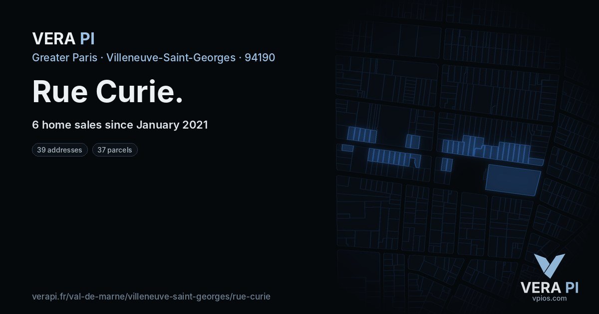 Rue Curie, Villeneuve-Saint-Georges at night – every parcel coloured by the prices around it, the street's own parcels lit