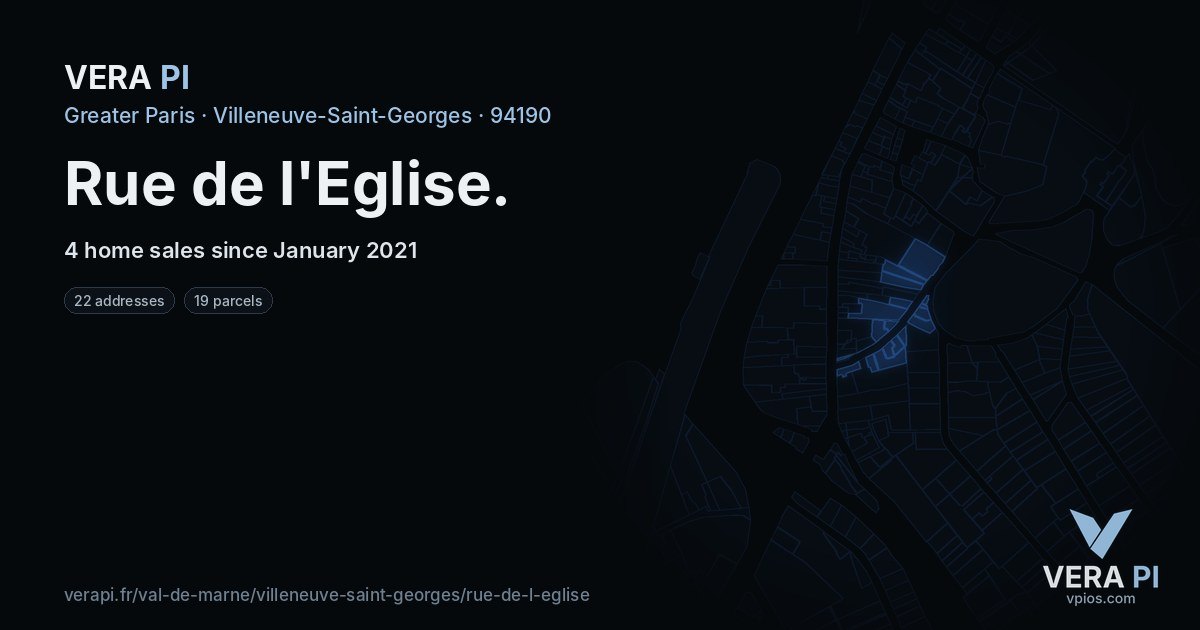 Rue de l'Eglise, Villeneuve-Saint-Georges at night – every parcel coloured by the prices around it, the street's own parcels lit