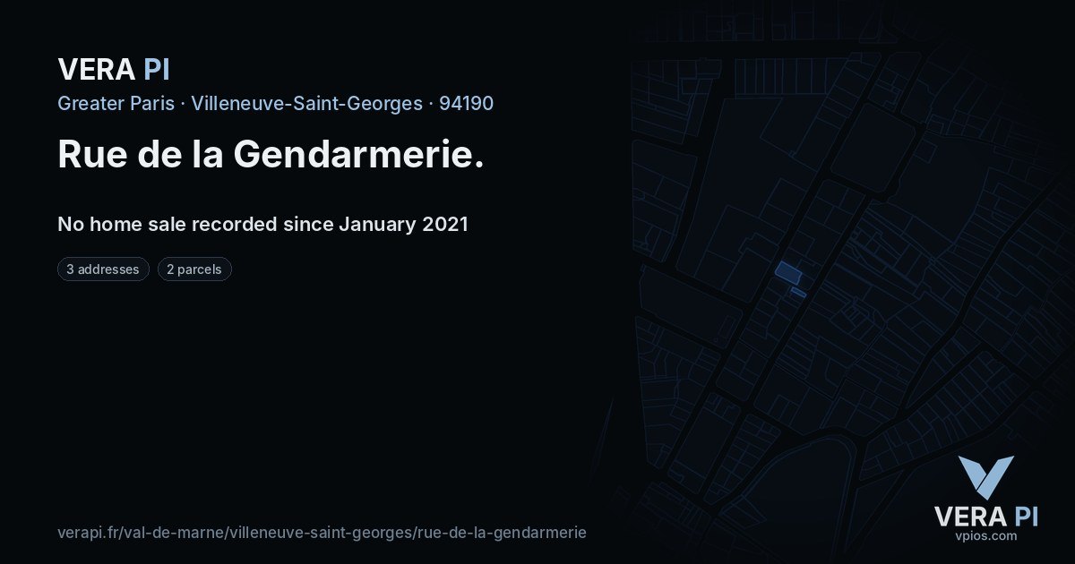 Rue de la Gendarmerie, Villeneuve-Saint-Georges at night – every parcel coloured by the prices around it, the street's own parcels lit