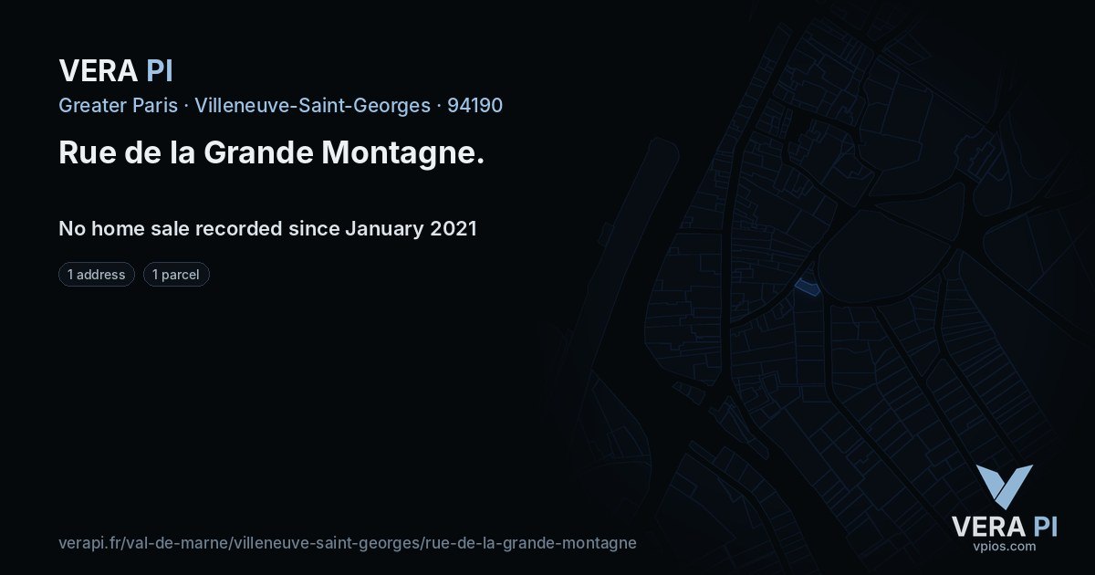 Rue de la Grande Montagne, Villeneuve-Saint-Georges at night – every parcel coloured by the prices around it, the street's own parcels lit