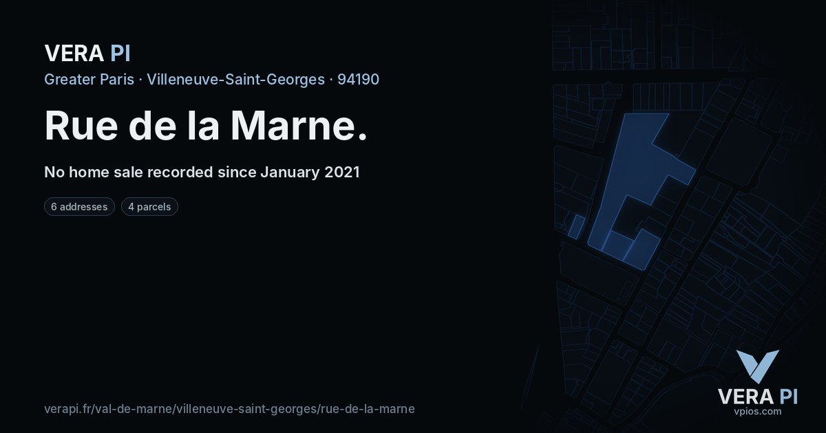 Rue de la Marne, Villeneuve-Saint-Georges at night – every parcel coloured by the prices around it, the street's own parcels lit