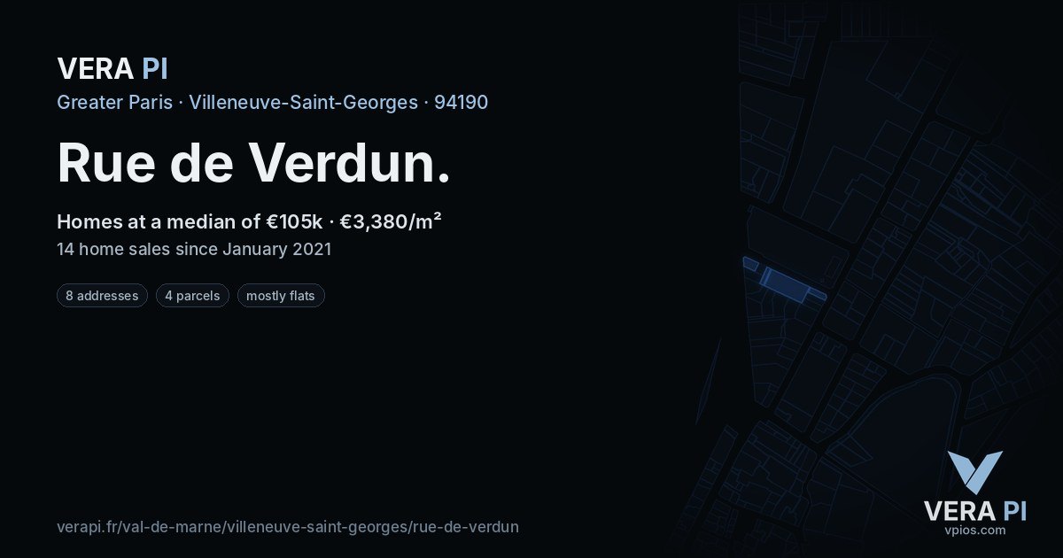 Rue de Verdun, Villeneuve-Saint-Georges at night – every parcel coloured by the prices around it, the street's own parcels lit
