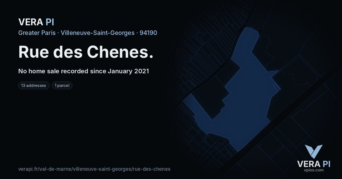 Rue des Chenes, Villeneuve-Saint-Georges at night – every parcel coloured by the prices around it, the street's own parcels lit