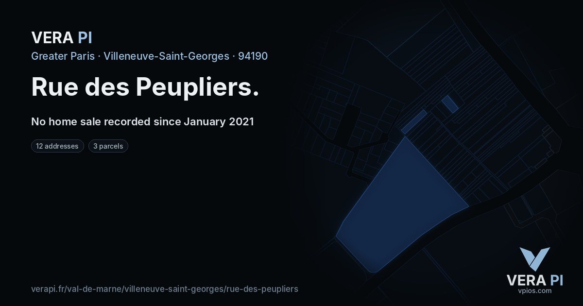 Rue des Peupliers, Villeneuve-Saint-Georges at night – every parcel coloured by the prices around it, the street's own parcels lit
