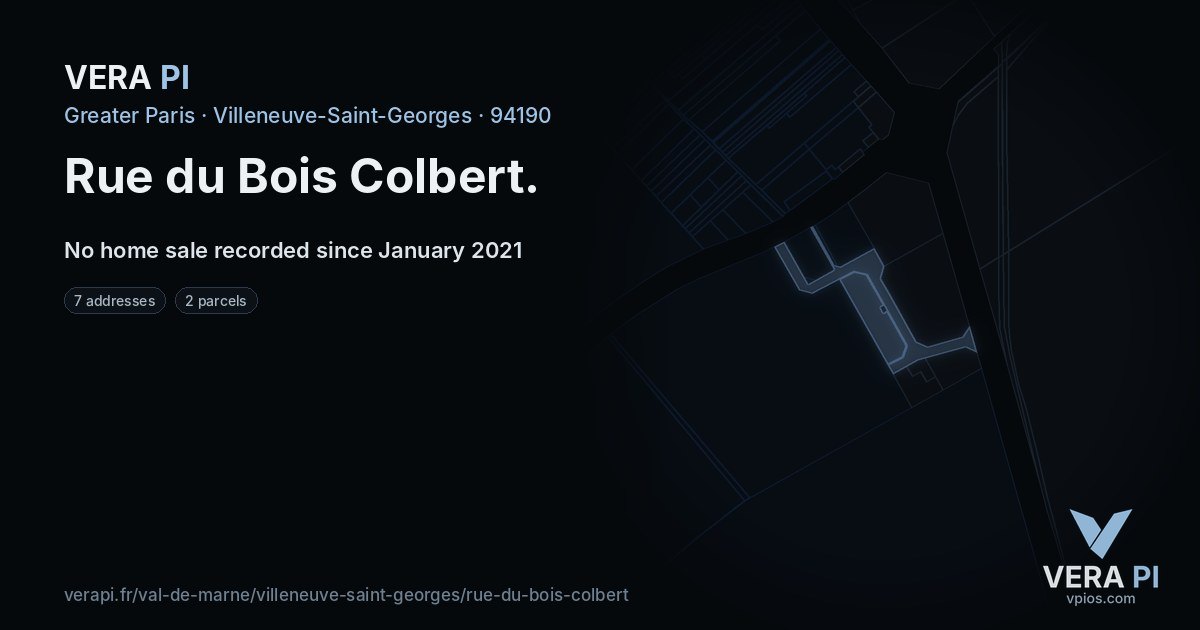 Rue du Bois Colbert, Villeneuve-Saint-Georges at night – every parcel coloured by the prices around it, the street's own parcels lit
