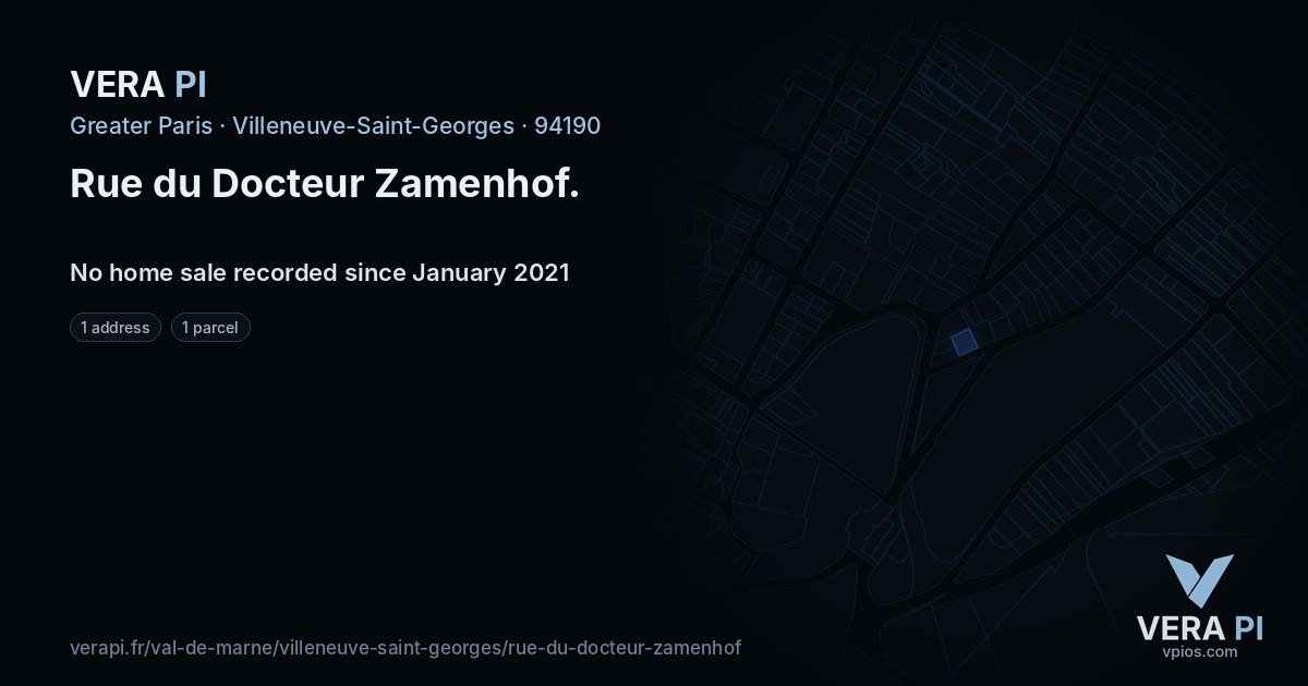Rue du Docteur Zamenhof, Villeneuve-Saint-Georges at night – every parcel coloured by the prices around it, the street's own parcels lit