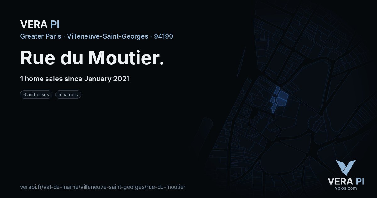 Rue du Moutier, Villeneuve-Saint-Georges at night – every parcel coloured by the prices around it, the street's own parcels lit