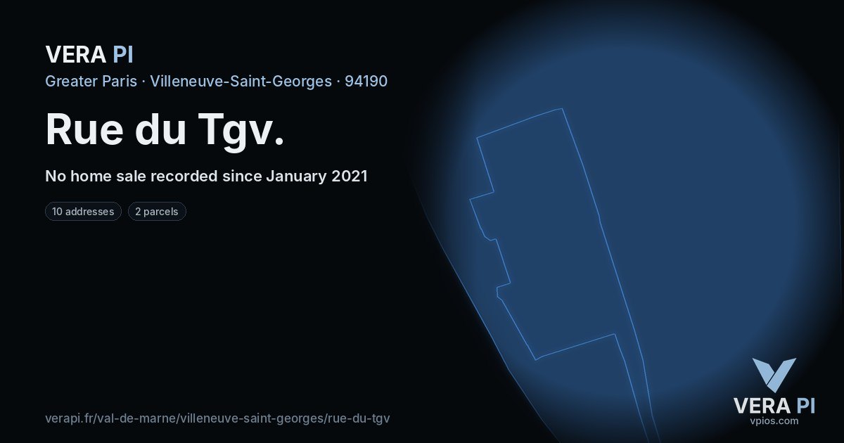 Rue du Tgv, Villeneuve-Saint-Georges at night – every parcel coloured by the prices around it, the street's own parcels lit