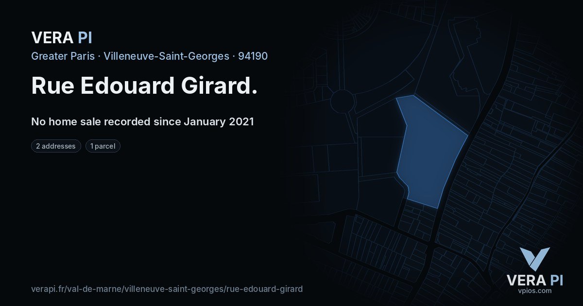 Rue Edouard Girard, Villeneuve-Saint-Georges at night – every parcel coloured by the prices around it, the street's own parcels lit