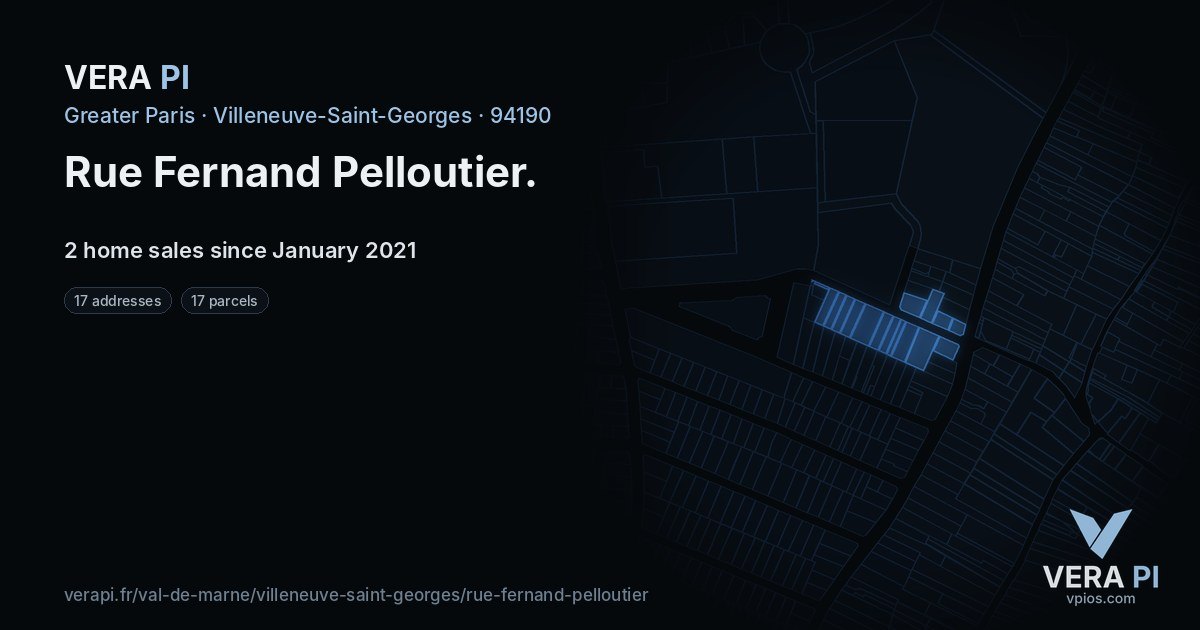 Rue Fernand Pelloutier, Villeneuve-Saint-Georges at night – every parcel coloured by the prices around it, the street's own parcels lit