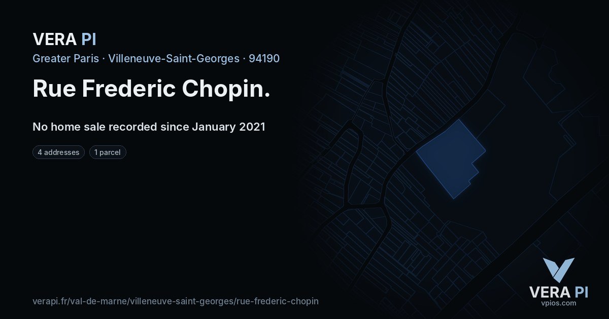 Rue Frederic Chopin, Villeneuve-Saint-Georges at night – every parcel coloured by the prices around it, the street's own parcels lit
