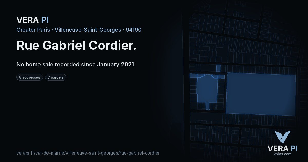 Rue Gabriel Cordier, Villeneuve-Saint-Georges at night – every parcel coloured by the prices around it, the street's own parcels lit
