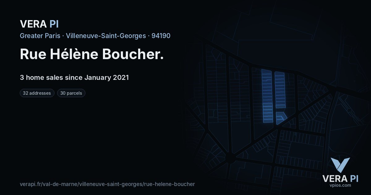 Rue Hélène Boucher, Villeneuve-Saint-Georges at night – every parcel coloured by the prices around it, the street's own parcels lit