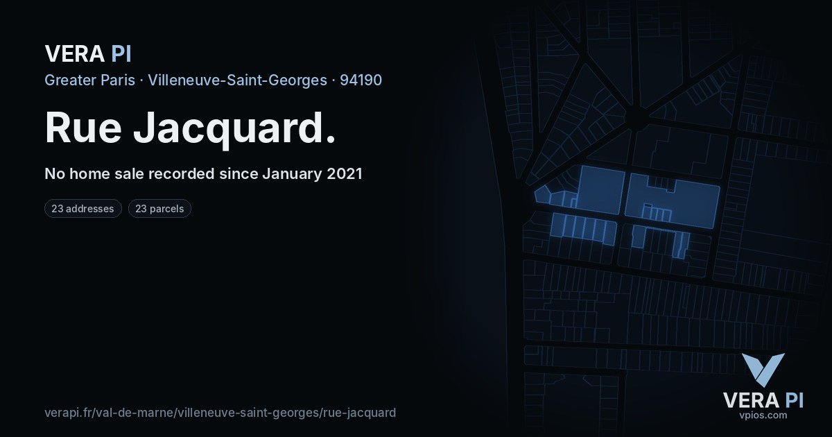 Rue Jacquard, Villeneuve-Saint-Georges at night – every parcel coloured by the prices around it, the street's own parcels lit