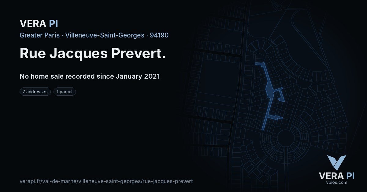 Rue Jacques Prevert, Villeneuve-Saint-Georges at night – every parcel coloured by the prices around it, the street's own parcels lit