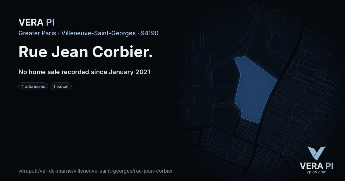 Rue Jean Corbier, Villeneuve-Saint-Georges at night – every parcel coloured by the prices around it, the street's own parcels lit