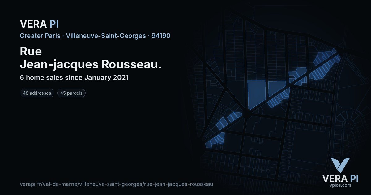 Rue Jean-jacques Rousseau, Villeneuve-Saint-Georges at night – every parcel coloured by the prices around it, the street's own parcels lit