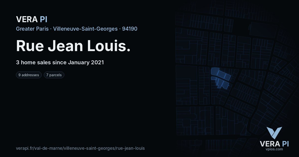 Rue Jean Louis, Villeneuve-Saint-Georges at night – every parcel coloured by the prices around it, the street's own parcels lit
