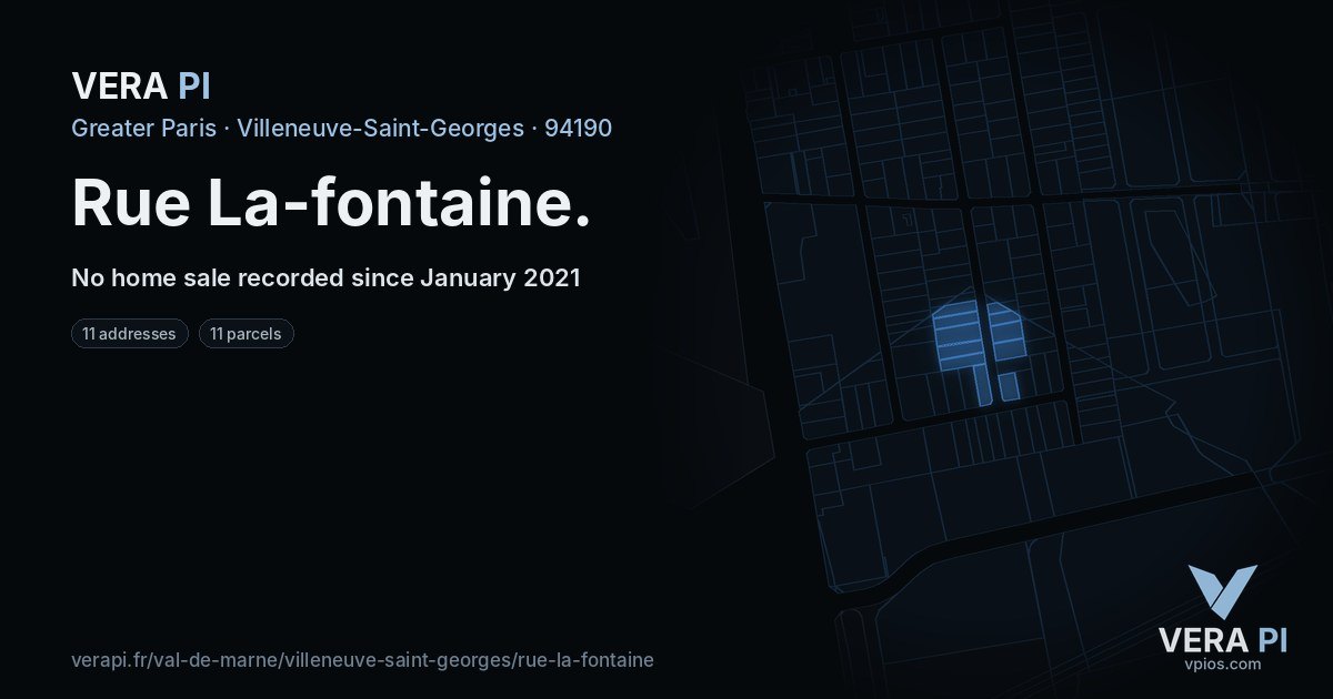Rue La-fontaine, Villeneuve-Saint-Georges at night – every parcel coloured by the prices around it, the street's own parcels lit