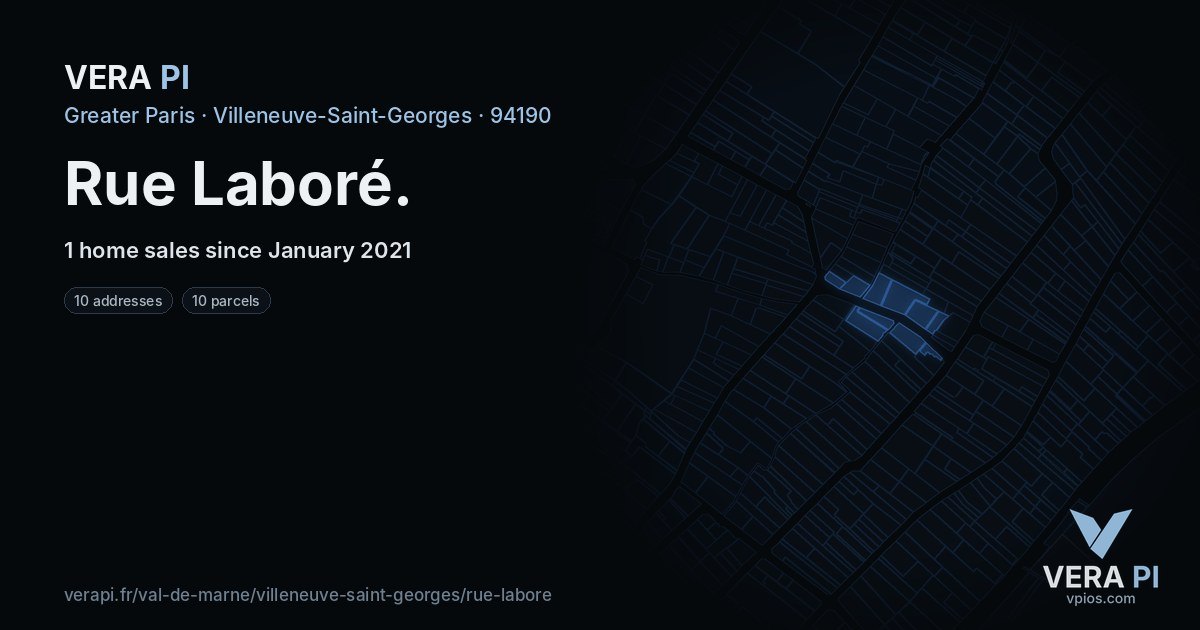Rue Laboré, Villeneuve-Saint-Georges at night – every parcel coloured by the prices around it, the street's own parcels lit