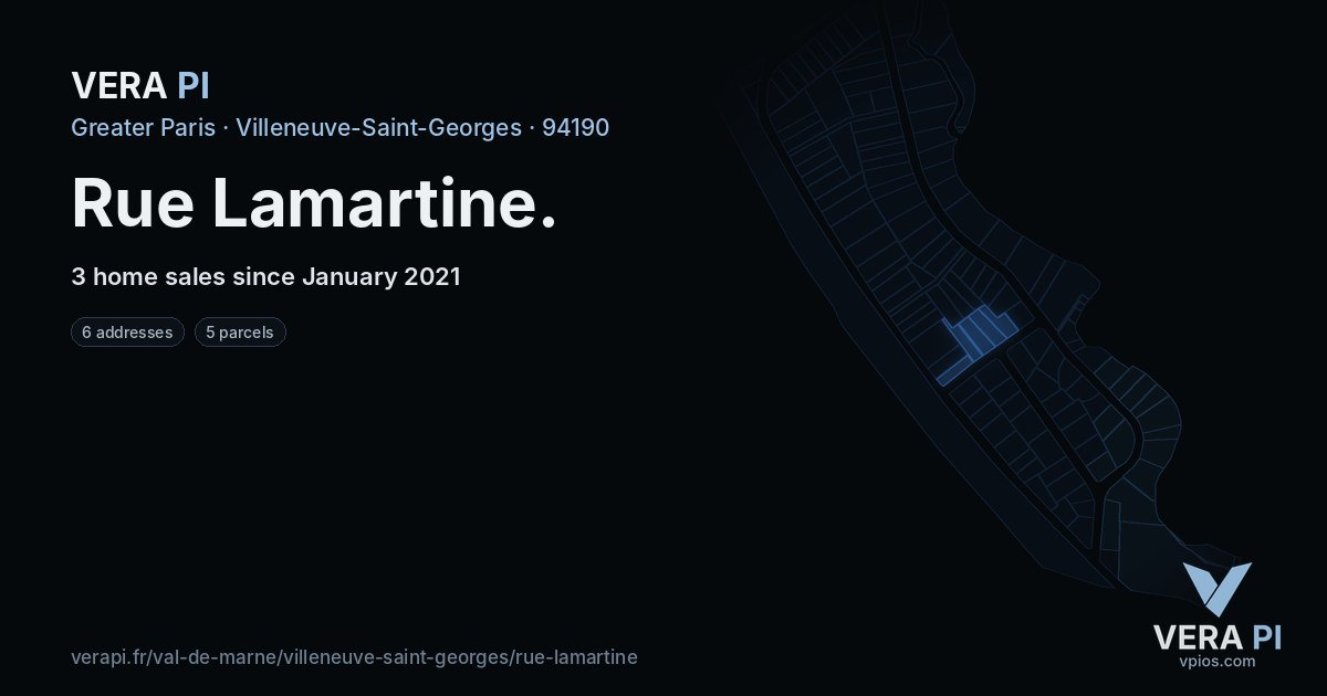 Rue Lamartine, Villeneuve-Saint-Georges at night – every parcel coloured by the prices around it, the street's own parcels lit