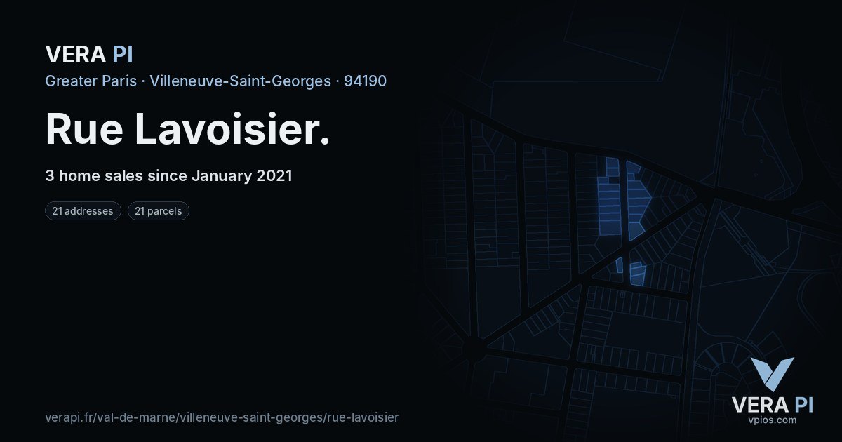 Rue Lavoisier, Villeneuve-Saint-Georges at night – every parcel coloured by the prices around it, the street's own parcels lit