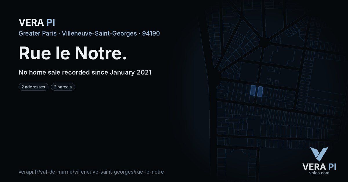 Rue le Notre, Villeneuve-Saint-Georges at night – every parcel coloured by the prices around it, the street's own parcels lit