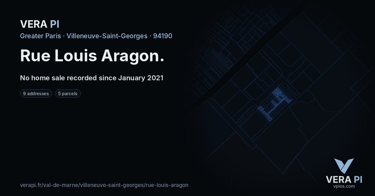 Rue Louis Aragon, Villeneuve-Saint-Georges at night – every parcel coloured by the prices around it, the street's own parcels lit