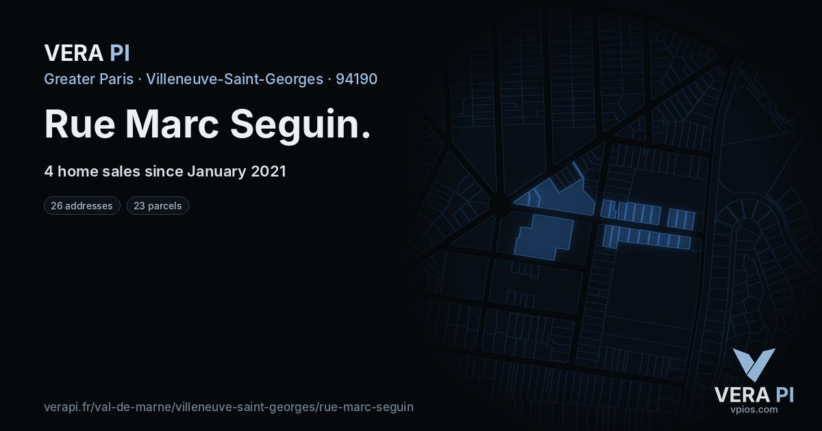 Rue Marc Seguin, Villeneuve-Saint-Georges at night – every parcel coloured by the prices around it, the street's own parcels lit