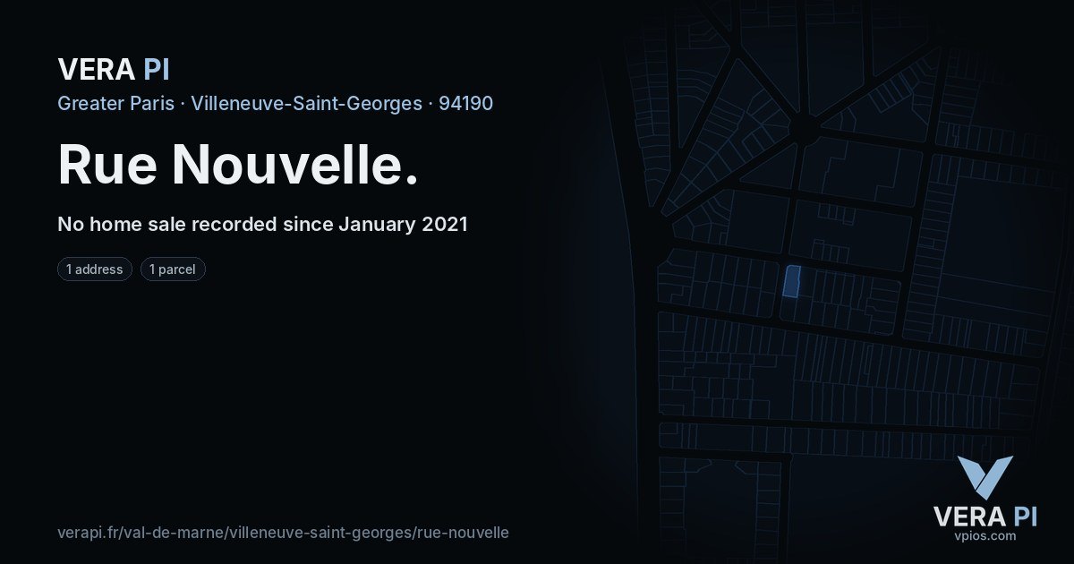 Rue Nouvelle, Villeneuve-Saint-Georges at night – every parcel coloured by the prices around it, the street's own parcels lit