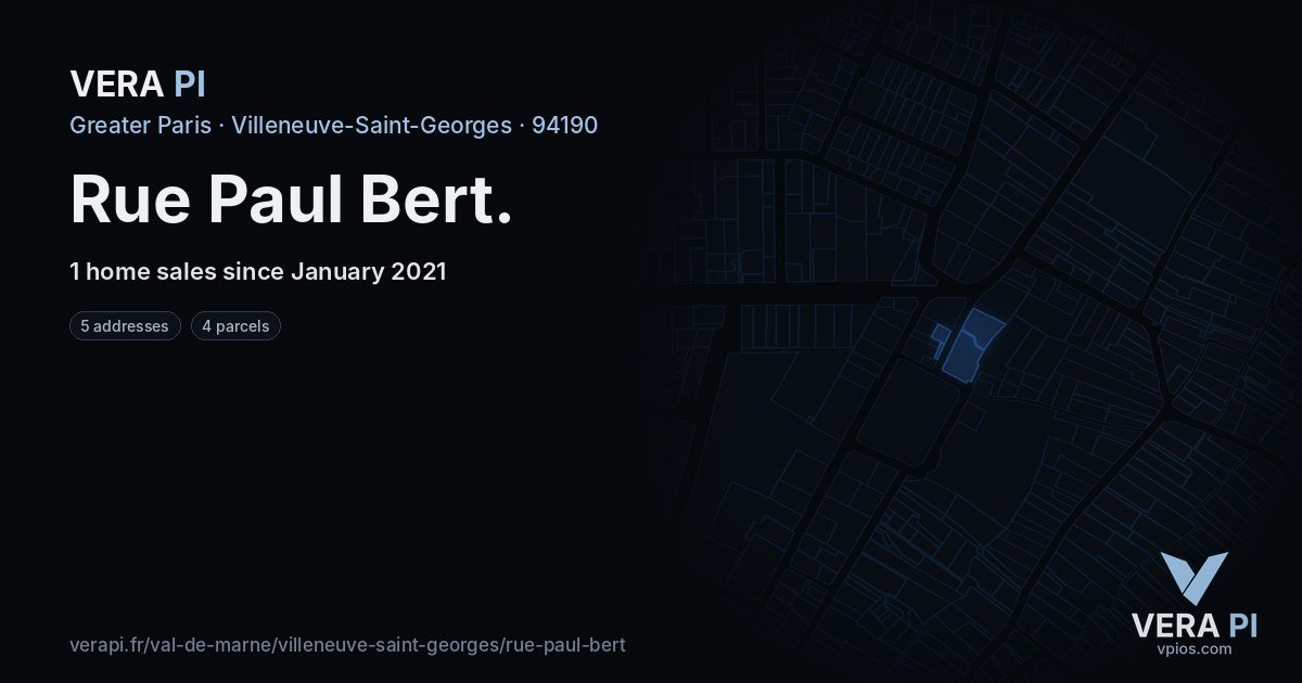 Rue Paul Bert, Villeneuve-Saint-Georges at night – every parcel coloured by the prices around it, the street's own parcels lit