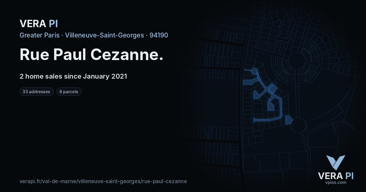 Rue Paul Cezanne, Villeneuve-Saint-Georges at night – every parcel coloured by the prices around it, the street's own parcels lit