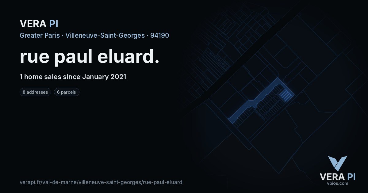 rue paul eluard, Villeneuve-Saint-Georges at night – every parcel coloured by the prices around it, the street's own parcels lit