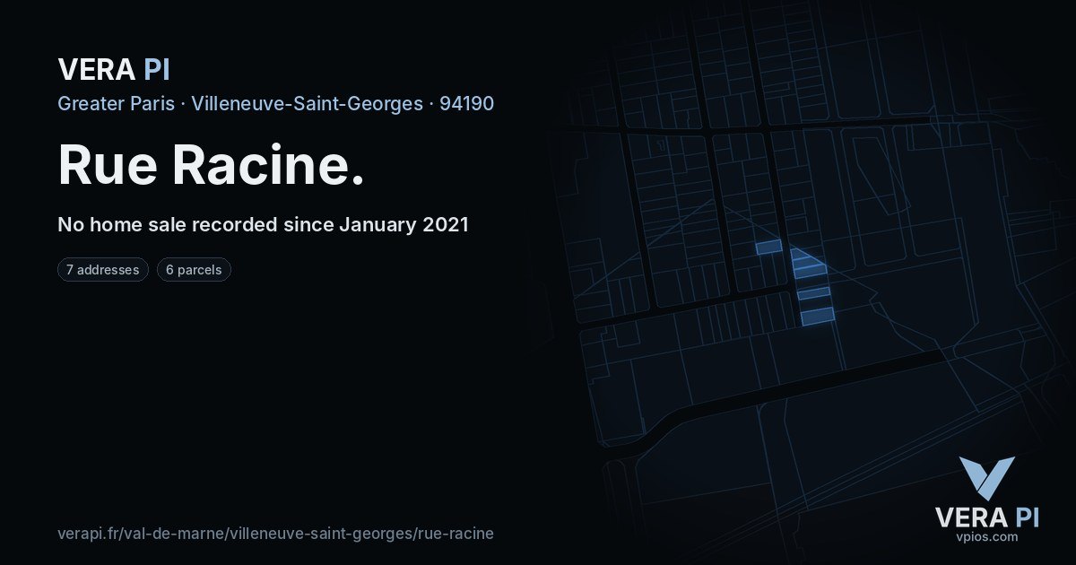 Rue Racine, Villeneuve-Saint-Georges at night – every parcel coloured by the prices around it, the street's own parcels lit