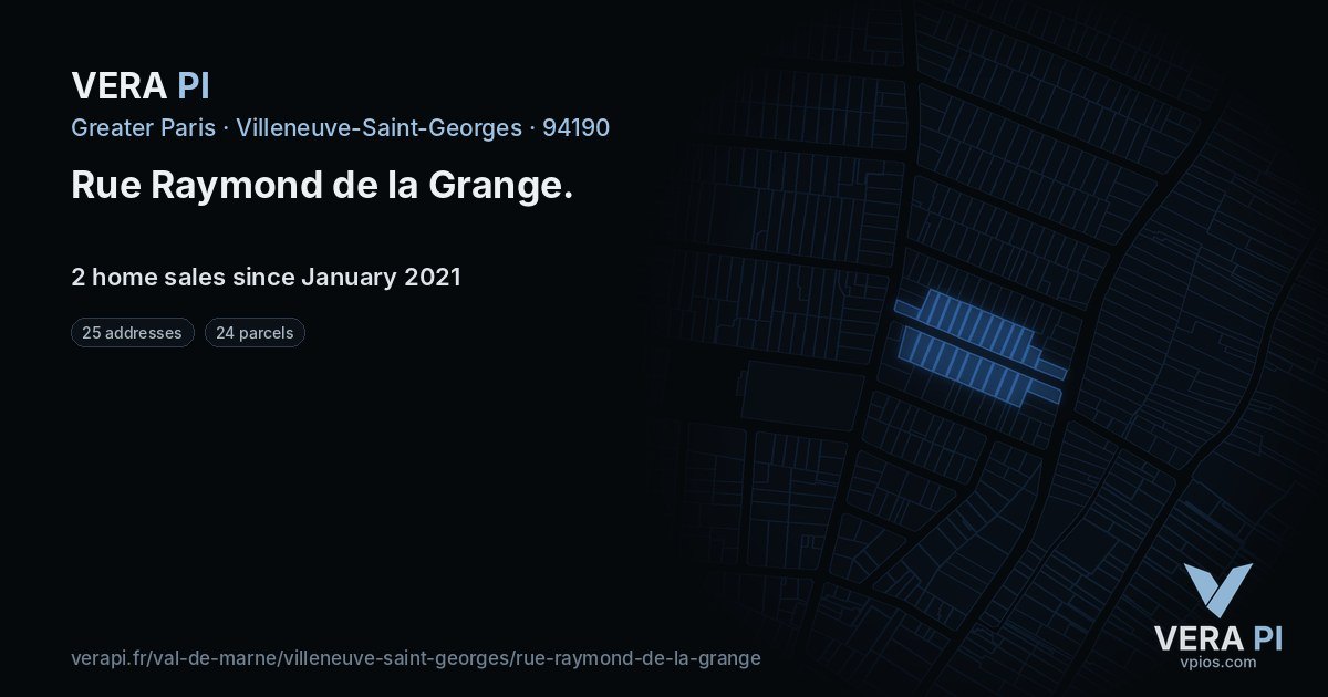 Rue Raymond de la Grange, Villeneuve-Saint-Georges at night – every parcel coloured by the prices around it, the street's own parcels lit
