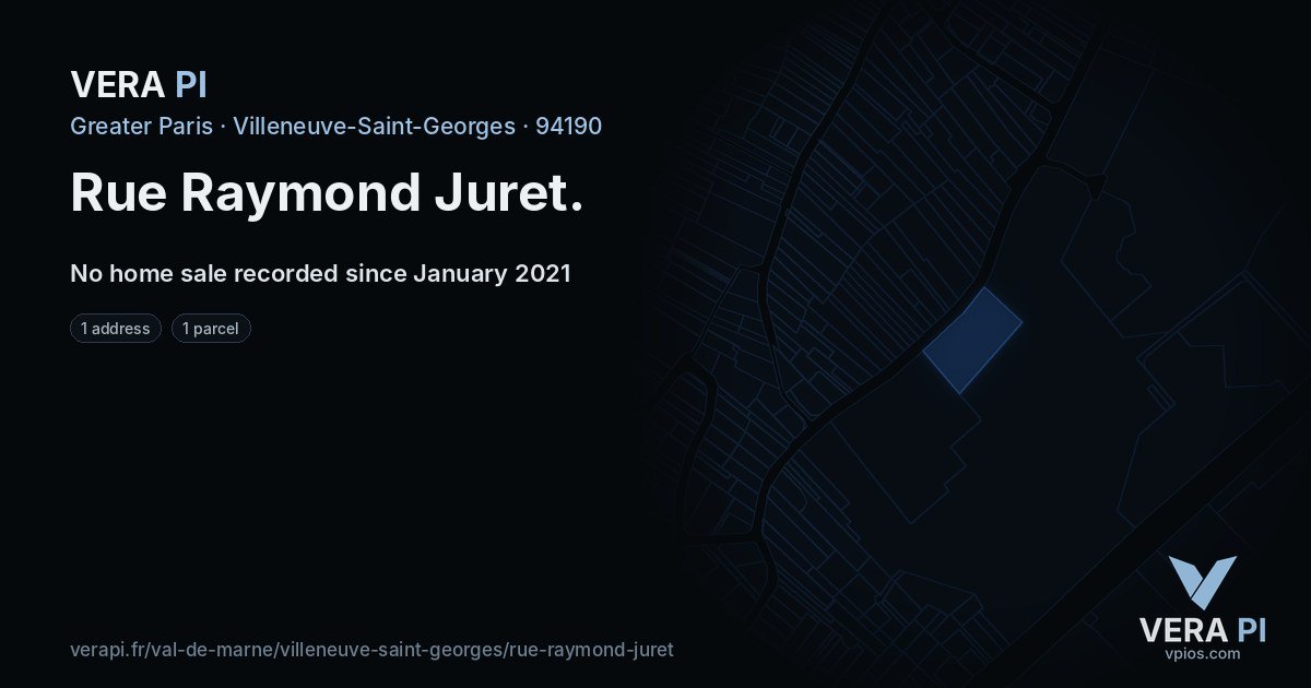 Rue Raymond Juret, Villeneuve-Saint-Georges at night – every parcel coloured by the prices around it, the street's own parcels lit