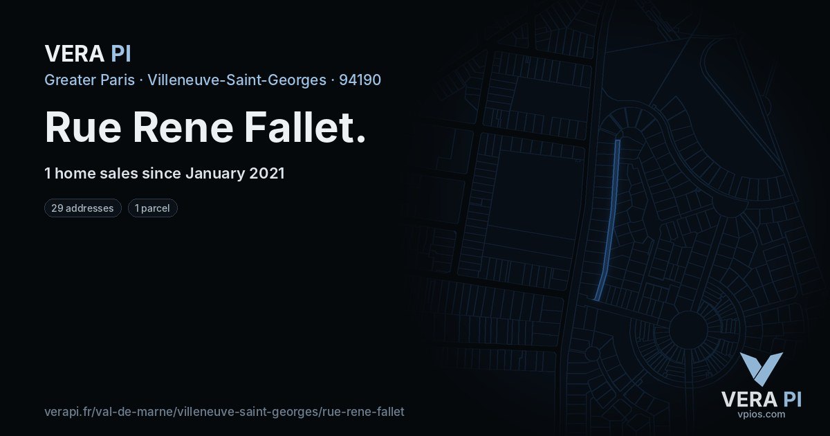 Rue Rene Fallet, Villeneuve-Saint-Georges at night – every parcel coloured by the prices around it, the street's own parcels lit