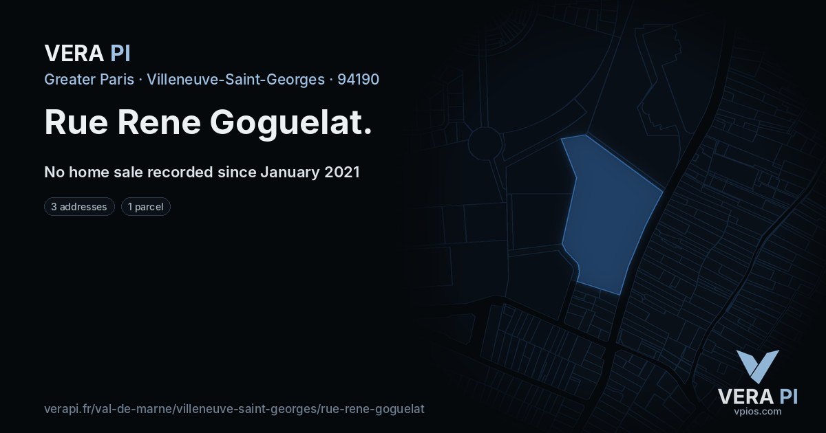 Rue Rene Goguelat, Villeneuve-Saint-Georges at night – every parcel coloured by the prices around it, the street's own parcels lit
